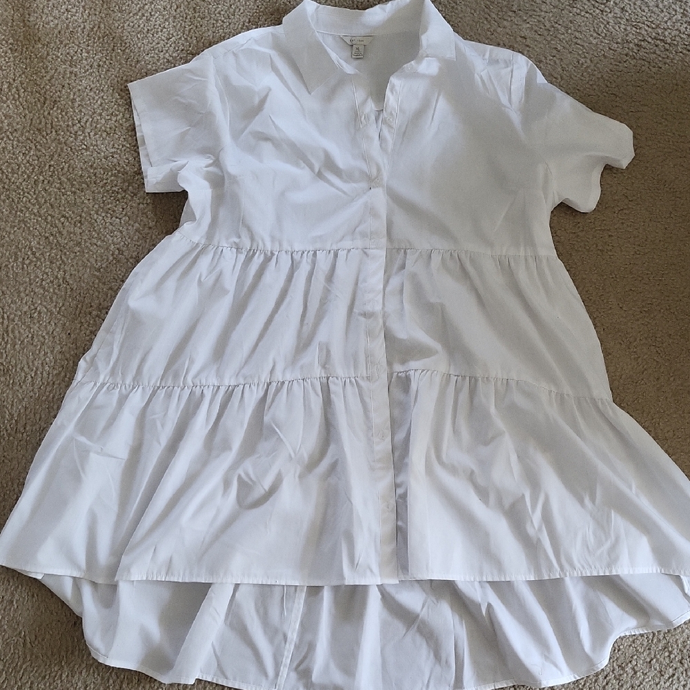 White Tiered Button-Down Hi-Low Top
